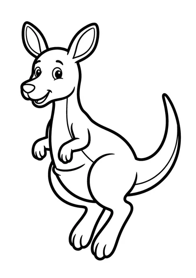 Coloring page of a bouncing kangaroo, black and white line art
