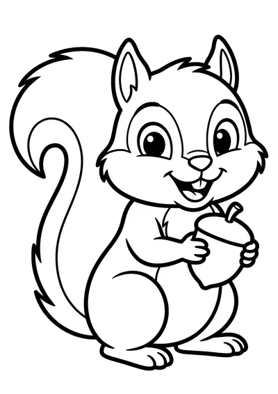 Coloring page of a bushy squirrel, black and white line art