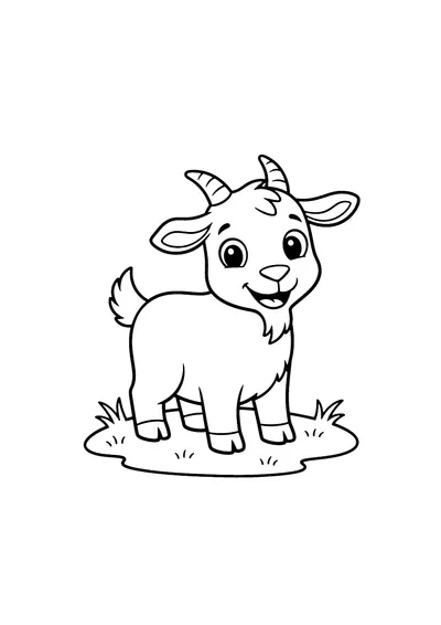 Coloring page of a cheerful cartoon goat, black and white line art