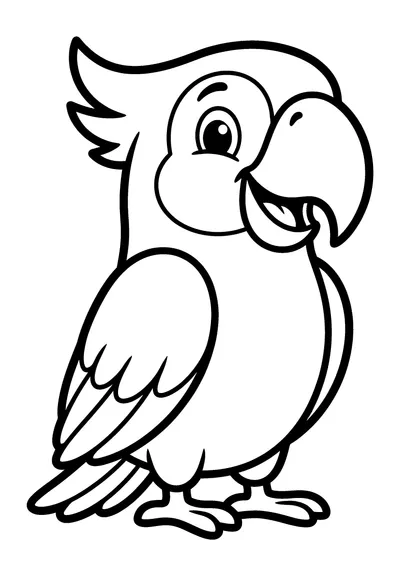 Coloring page of a colorful parrot, black and white line art