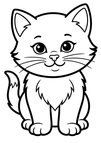 Coloring page of a cuddly kitten, black and white line art