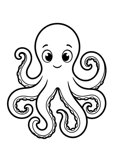 Coloring page of a curious octopus, black and white line art