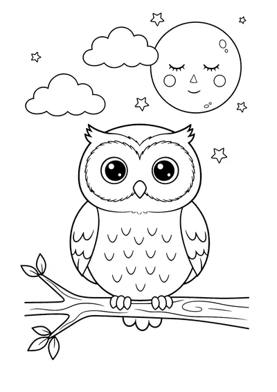 Coloring page of a cute owl, black and white line art