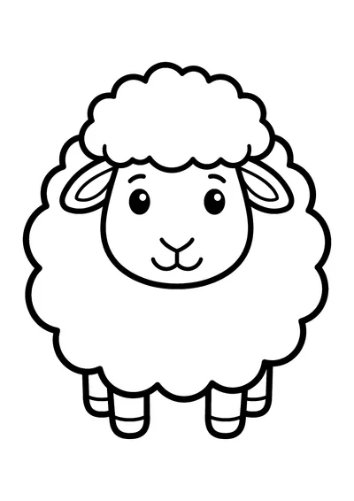 Coloring page of a fluffy sheep, black and white line art