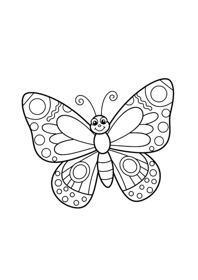 Coloring page of a fluttering butterfly, black and white line art
