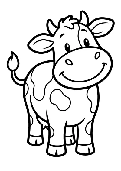 Coloring page of a friendly cow, black and white line art