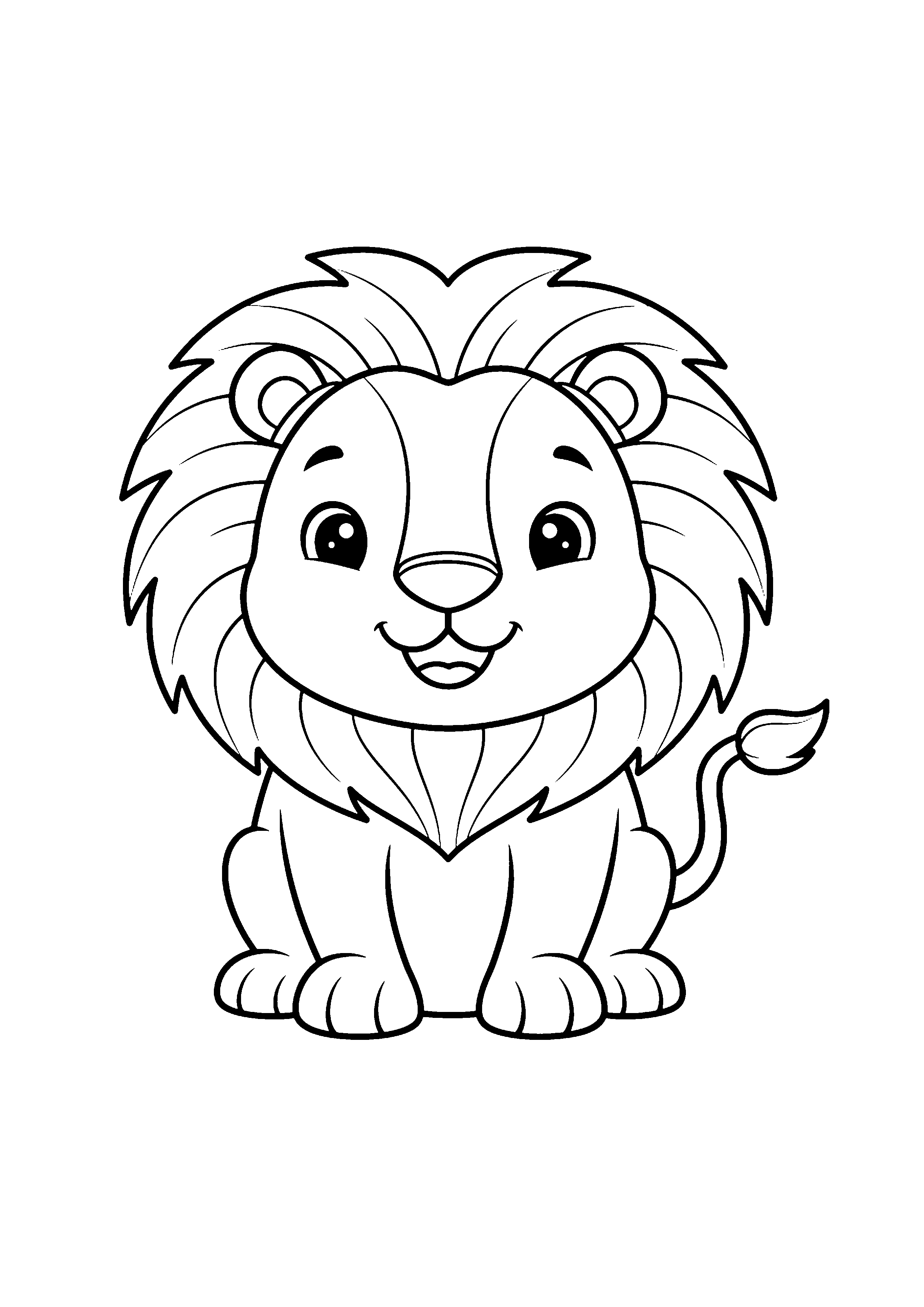 Coloring page of a friendly lion, black and white line art