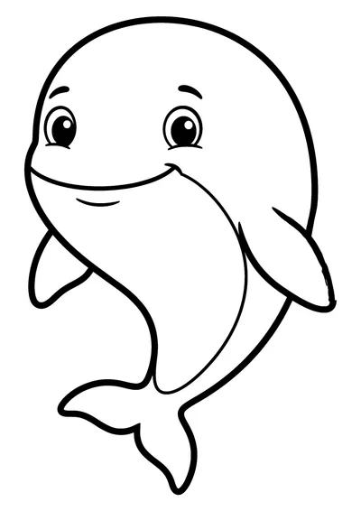 Coloring page of a gentle whale, black and white line art