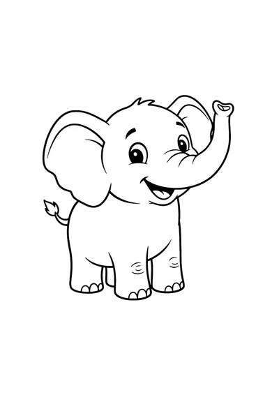 Coloring page of a playful elephant, black and white line art