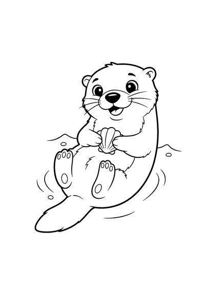Coloring page of a playful cartoon otter, black and white line art
