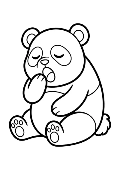 Coloring page of a sleepy panda, black and white line art