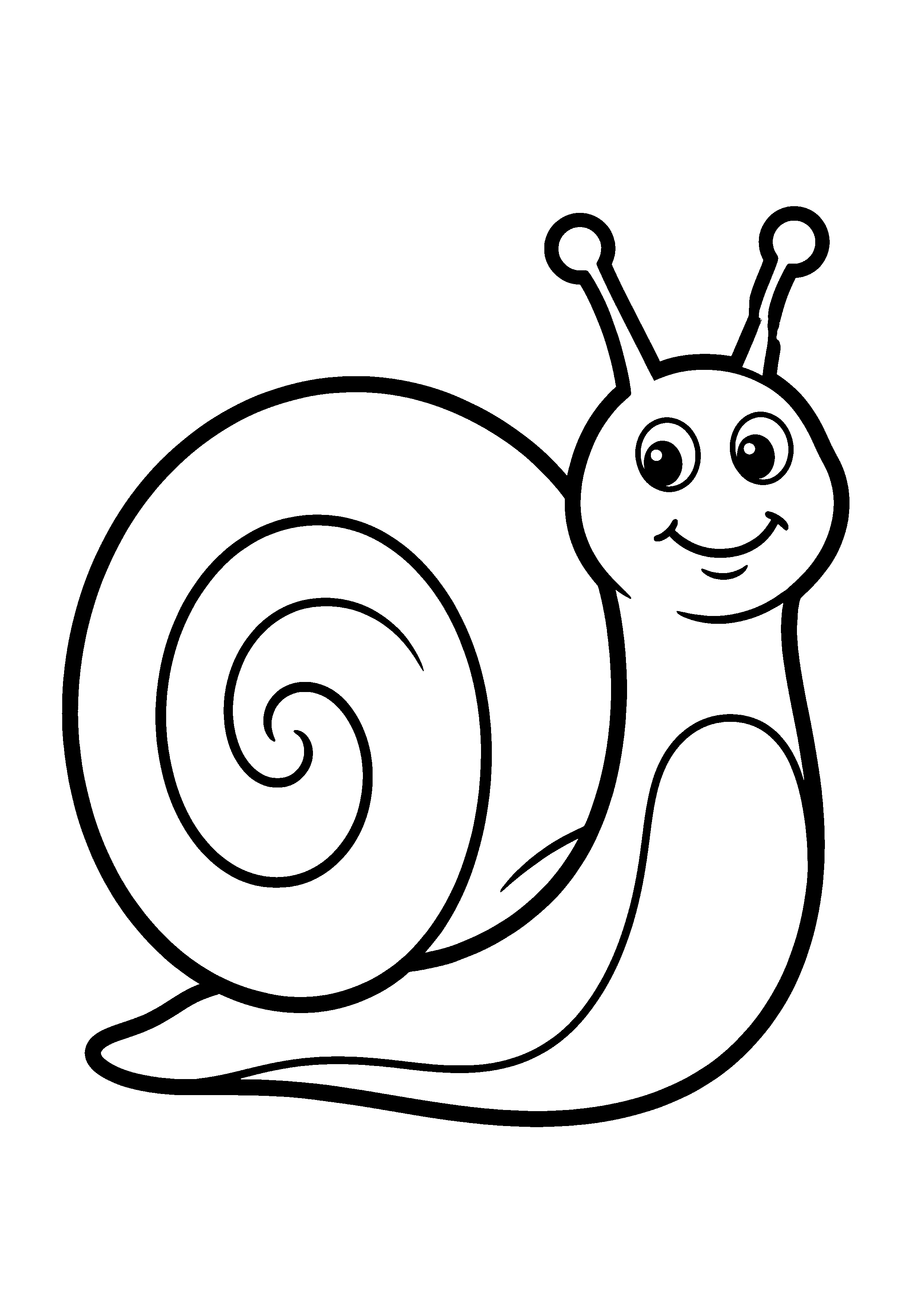 Coloring page of a slow snail, black and white line art