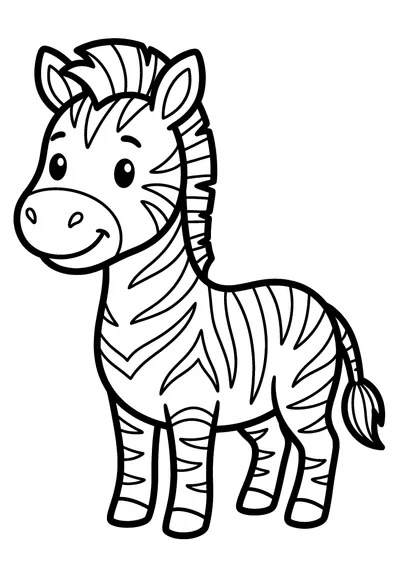 Coloring page of a striped zebra, black and white line art