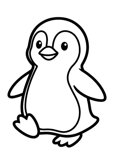 Coloring page of a waddling penguin, black and white line art