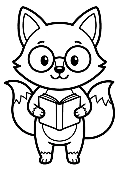 Coloring page of wise fox, black and white line art
