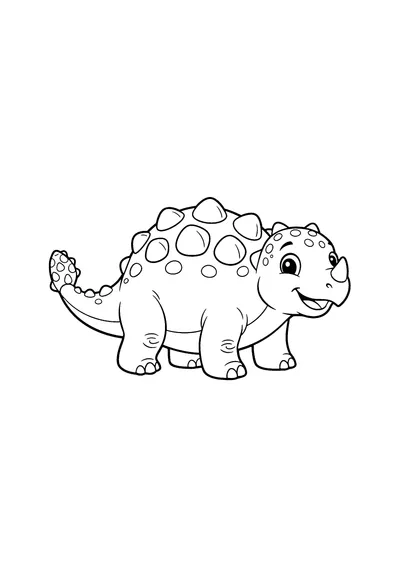 Coloring page of a friendly cartoon Ankylosaurus dinosaur, black and white line art