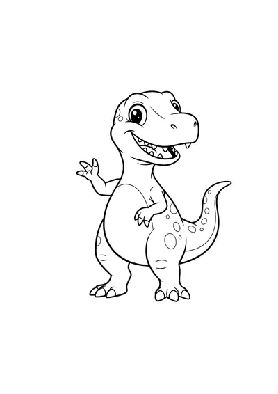 Coloring page of a friendly cartoon Velociraptor dinosaur, black and white line art