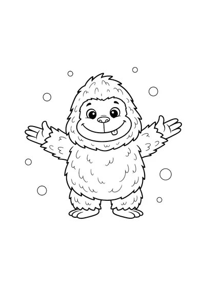 Coloring page of a cuddly yeti, black and white line art