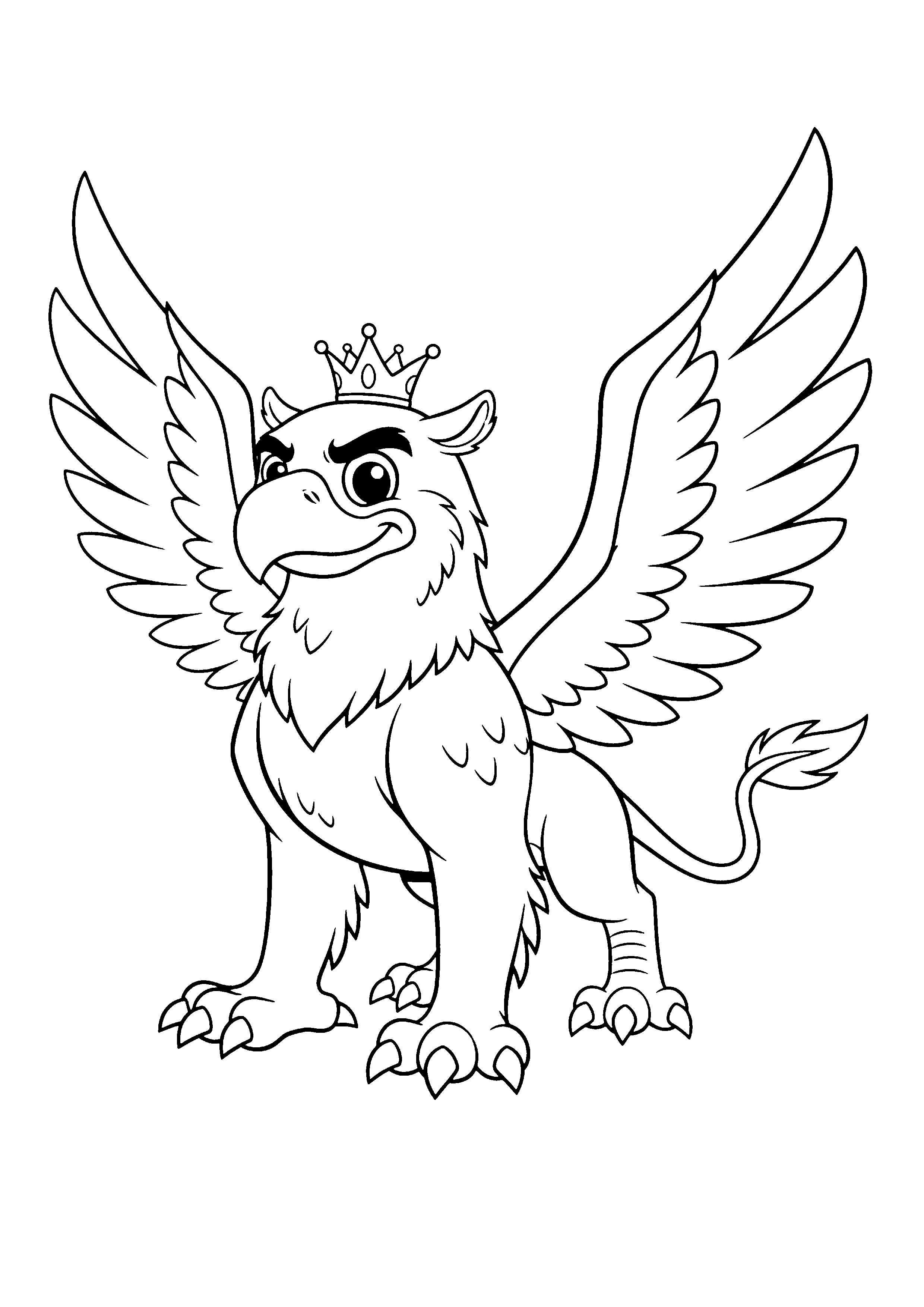 Coloring page of a griffin, black and white line art